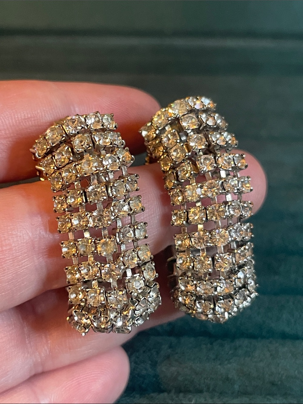 1960’s Prong-Set Rhinestone “Around the Lobe” Draped Effect Clip-On Earrings - Picture 9 of 10